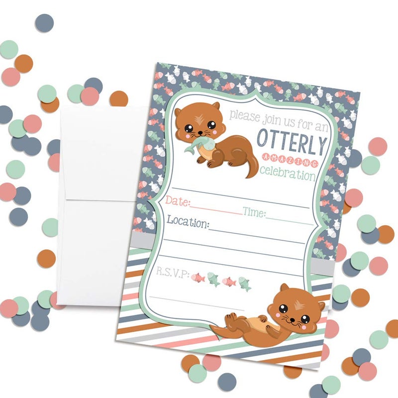 Amanda Creation Adorable Otter Birthday Party Invitations for an Otterly Amazing Celebration, 20 5x7 Fill In Cards with Twenty White Envelopes by AmandaCreation - Image 2